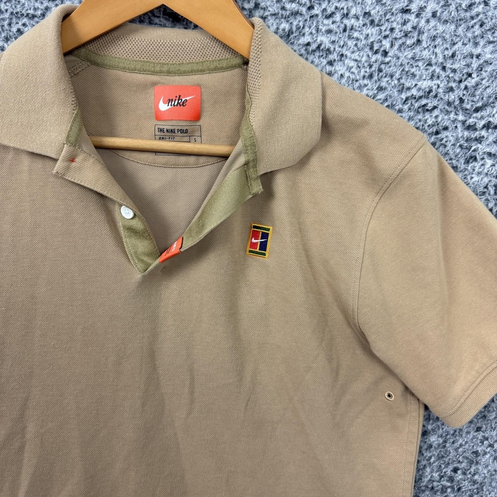 Nike Shirt Mens Small Brown Polo Challenge Court Logo Tennis Casual Dri Fit